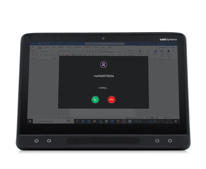 TD Phone showing outgoing call featured on a Tobii Dynavox I-Series eye tracking SGD