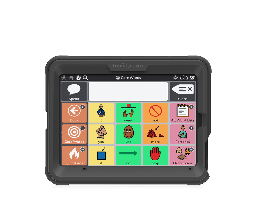 Tobii Dynavox SC Tablet Mini front view with iPad featuring TD Snap