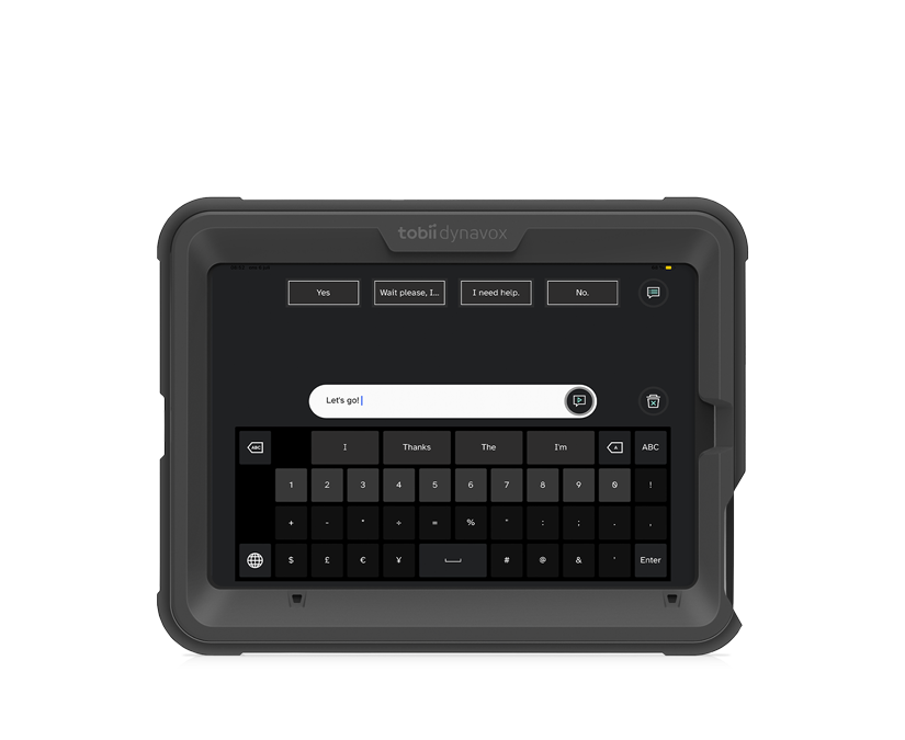 Tobii Dynavox SC Tablet Mini front view with iPad featuring TD Talk
