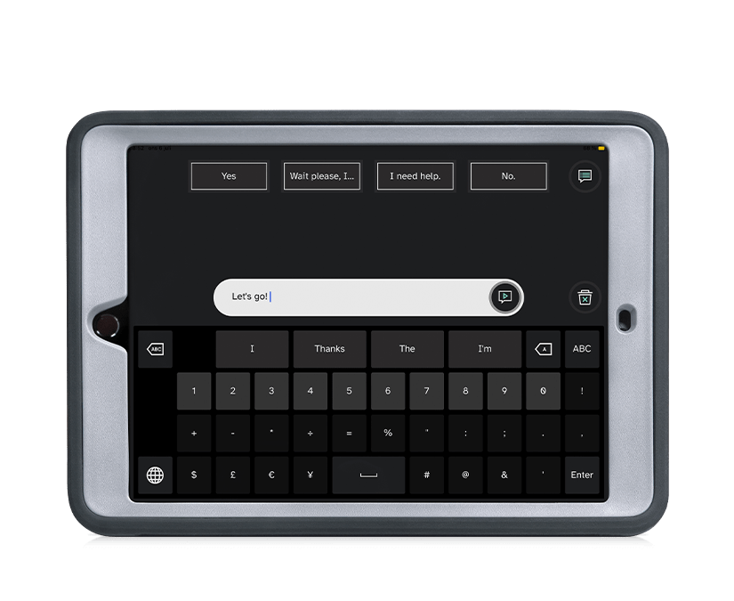 Tobii Dynavox SC Tablet front view with iPad featuring TD Talk 