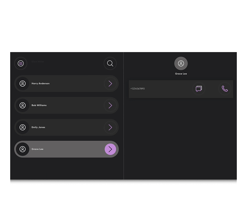 Screenshot of TD Phone showing a scrollable, searchable list of contacts